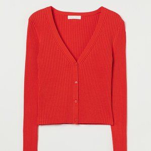 Bright Red Ribbed Cardigan